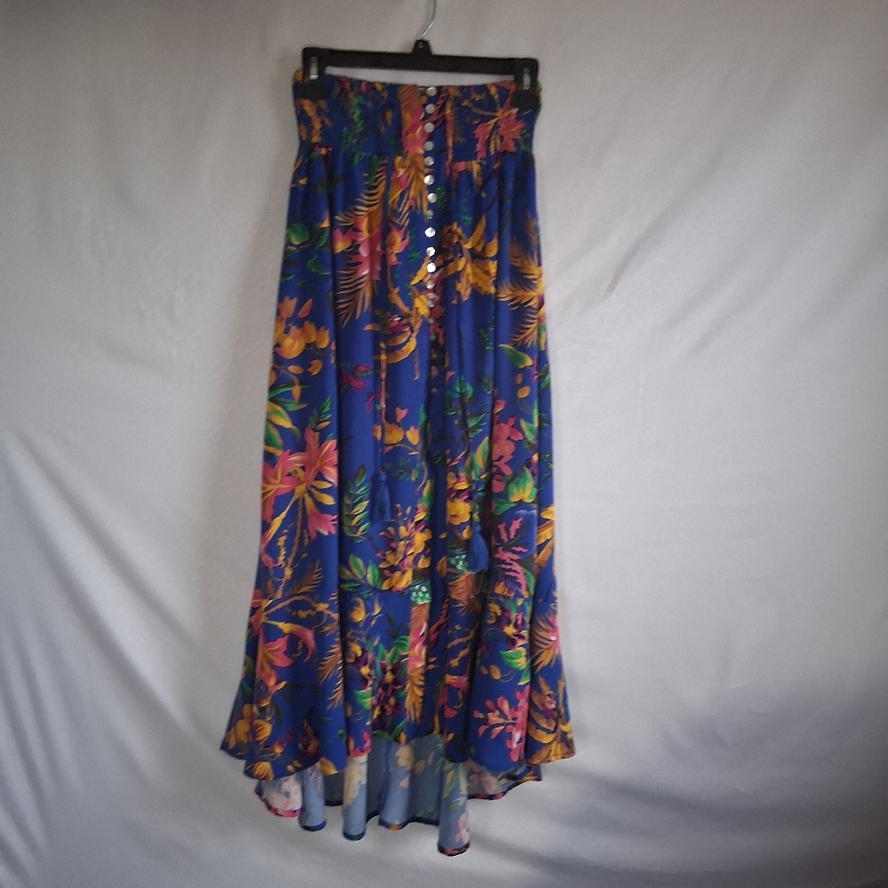 Rachel Blue and Pink High-Low Maxi Skirt for Resort Wear